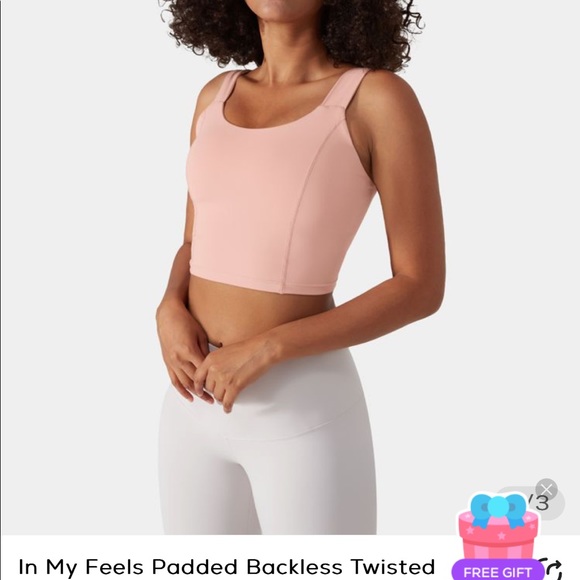 Halara In My Feels Padded Backless Twisted Workout Cropped Tank Top - Picture 2 of 2